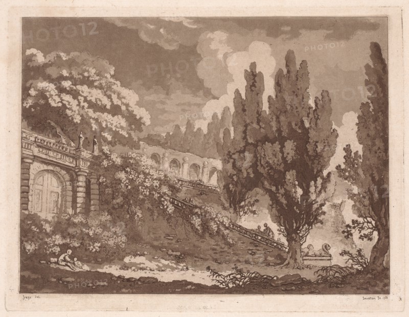Stairs in an Italian Garden , 1766. Creator: Jean-Claude-Richard Saint-Non (French, 1727-1791).