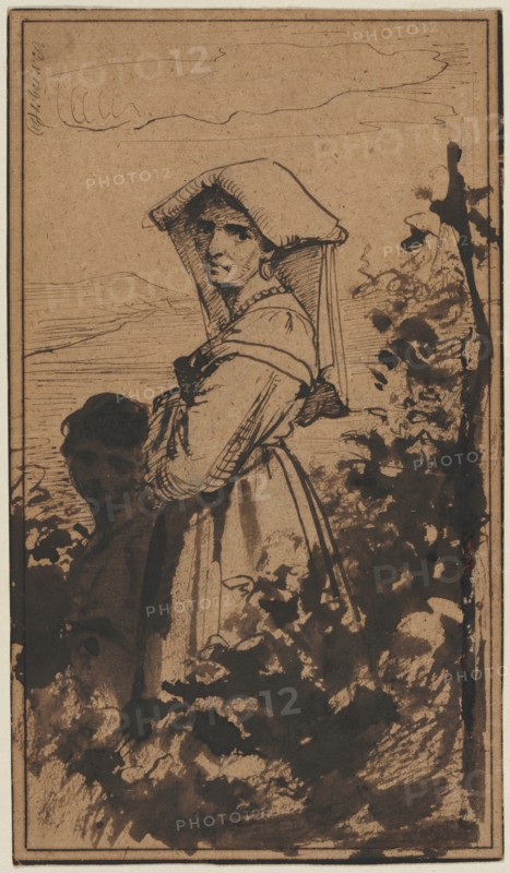 Standing Woman and Child, 2nd half 1800s. Creator: Carl Bloch (Danish, 1834-1890).