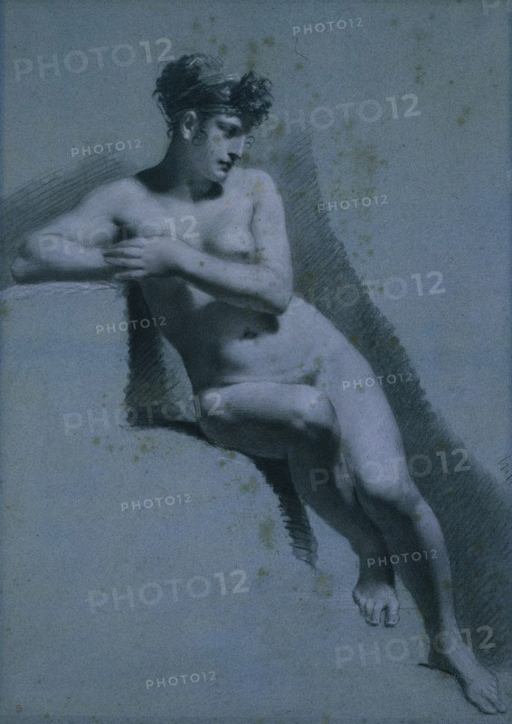 Study of a Nude Woman, Seated Looking to the Right, c. 1810. Creator: Pierre-Paul Prud'hon (French, 1758-1823).