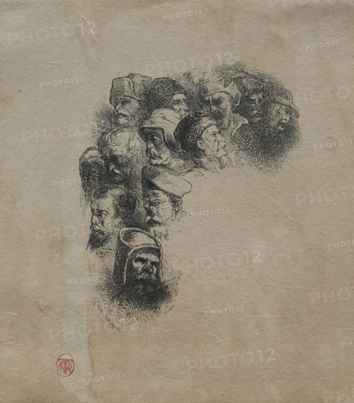 Study of Heads. Creator: Charles-Émile Jacque (French, 1813-1894).