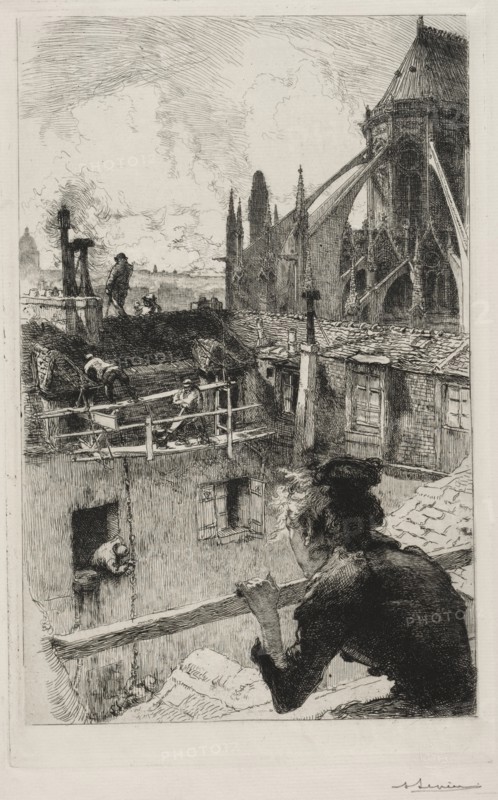 Sur les Toits pres Notre Dame, 1893. Creator: Auguste Louis Lepère (French, 1849-1918).