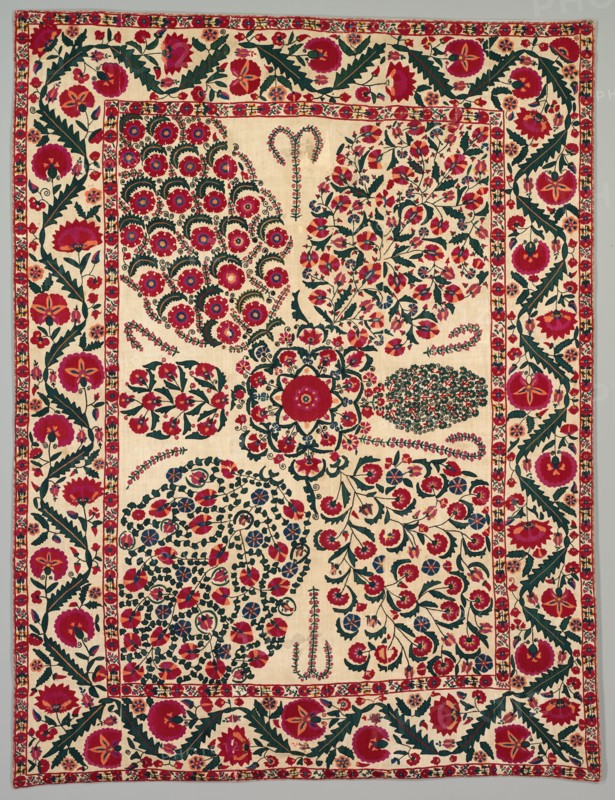 Suzani with floral sprays, 1800-1850. Creator: Unknown.