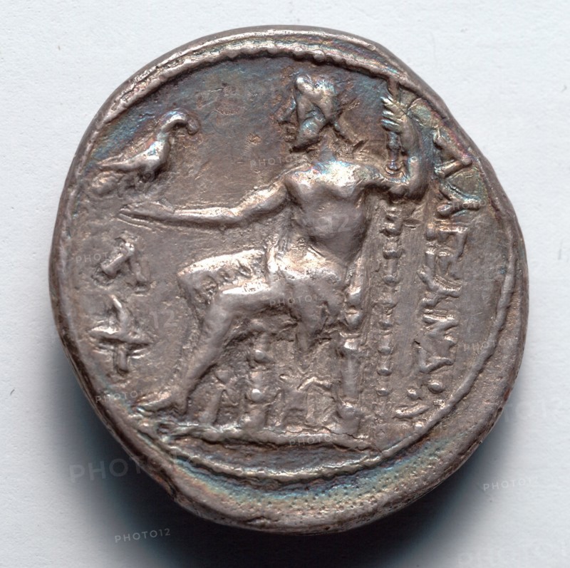 Tetradrachm: Zeus Aetophoros Enthroned, Holding Staff (reverse), 336-323 BC. Creator: Unknown.