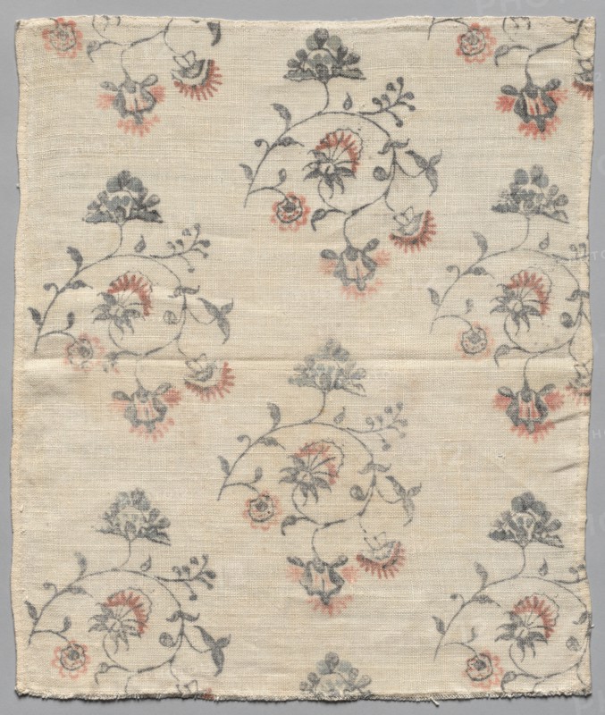 Textile Fragment of Painted Linen, c. 1800. Creator: Unknown.