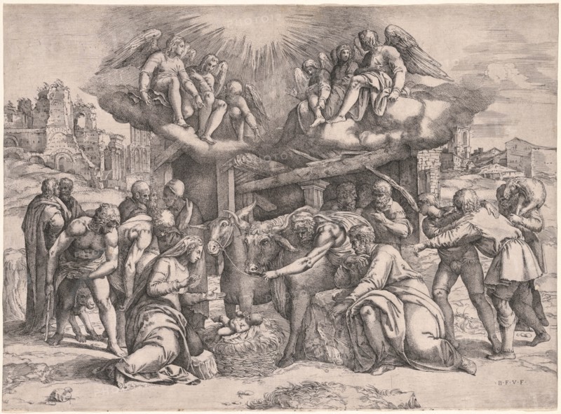 The Adoration of the Shepherds, c. 1552. Creator: Battista Franco (Italian, c. 1510-1561).
