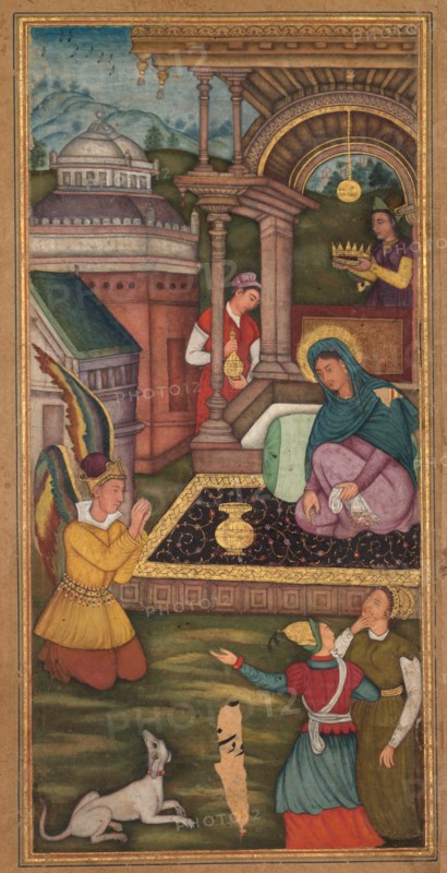 The Annunciation, from a Mir?at al-quds of Father Jerome Xavier (Spanish, 1549-1617), 1602-1604. Creator: Unknown.