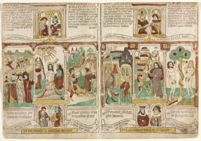 The Bible of the Poor (Biblia Pauperum), Pharaoh's Army Drowned in the Red Sea..., 1450-1465. Creator: Anonymous.