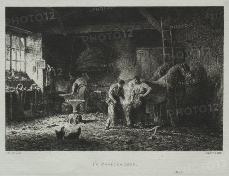 The Blacksmith Shop. Creator: Charles-Émile Jacque (French, 1813-1894).