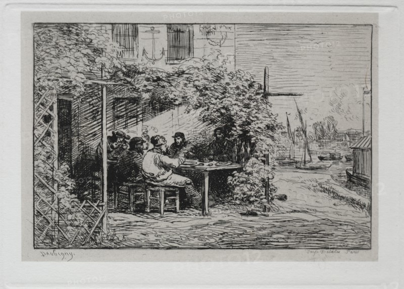 The Boat Trip: The Lunch before Going Aboard at Asnières, 1861. Creator: Charles François Daubigny (French, 1817-1878).