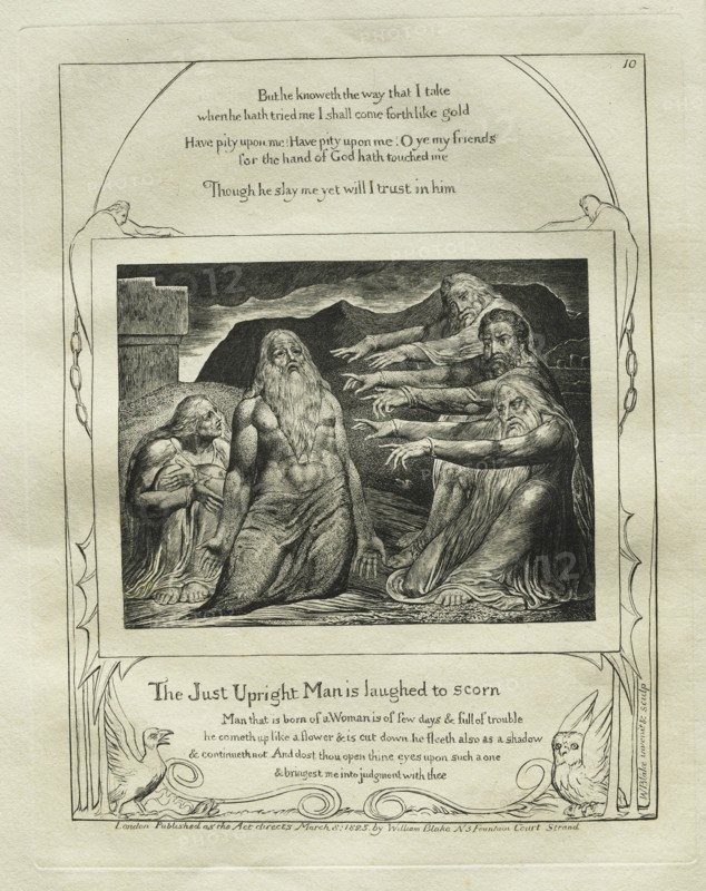 The Book of Job: Pl. 10, The Just Upright Man is Laughed to Scorn, 1825. Creator: William Blake (British, 1757-1827).