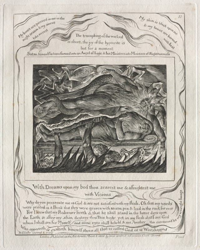 The Book of Job: Pl. 11, With Dreams upon my bed thou scarest me and affrightest me..., 1825. Creator: William Blake (British, 1757-1827).