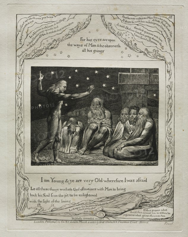 The Book of Job: Pl. 12, I am Young and ye are very Old wherefore I was afraid, 1825. Creator: William Blake (British, 1757-1827).
