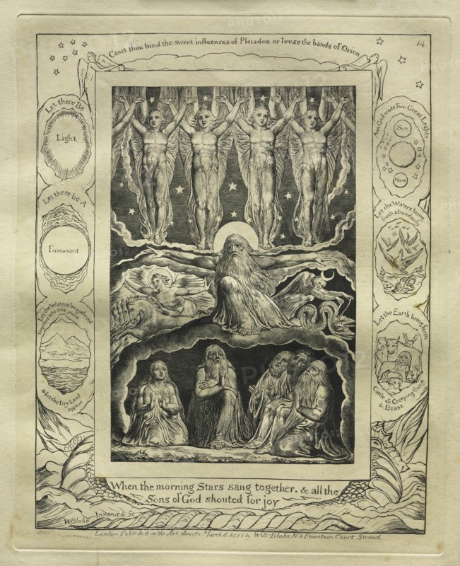 The Book of Job: Pl. 14, When the morning Stars sang together, and all the / Sons of God..., 1825. Creator: William Blake (British, 1757-1827).
