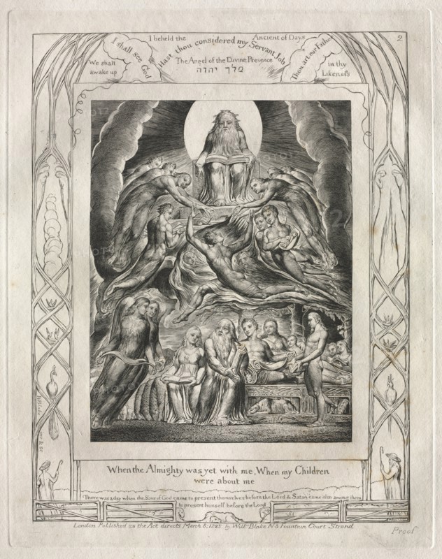 The Book of Job: Pl. 2, When the Almighty was yet with me, When my Children..., 1825. Creator: William Blake (British, 1757-1827).