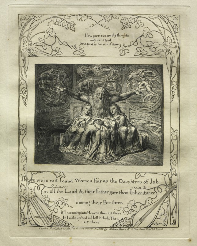 The Book of Job: Pl. 20, There were not found Women fair as the Daughters of Job / in all the Land,  Creator: William Blake (British, 1757-1827).