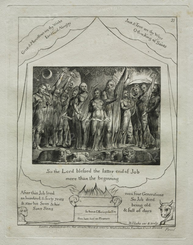 The Book of Job: Pl. 21, So the Lord blessed the latter end of Job / more than the?, 1825. Creator: William Blake (British, 1757-1827).