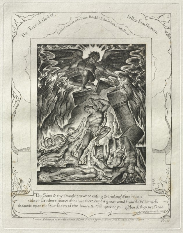 The Book of Job: Pl. 3, Thy Sons and thy Daughters were eating and drinking Wine..., 1825. Creator: William Blake (British, 1757-1827).