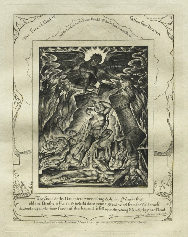 The Book of Job: Pl. 3, Thy Sons and thy Daughters were eating and drinking Wine..., 1825. Creator: William Blake (British, 1757-1827).