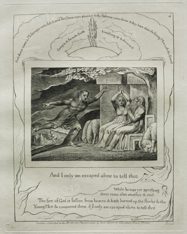 The Book of Job: Pl. 4, And I only am escaped alone to tell thee, 1825. Creator: William Blake (British, 1757-1827).