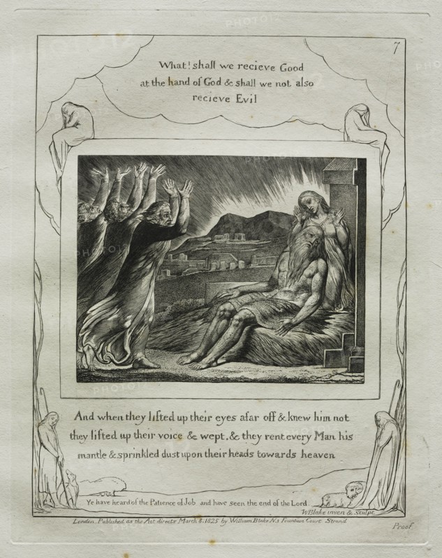 The Book of Job: Pl. 7, And when they lifted up their eyes afar off and knew him not..., 1825. Creator: William Blake (British, 1757-1827).