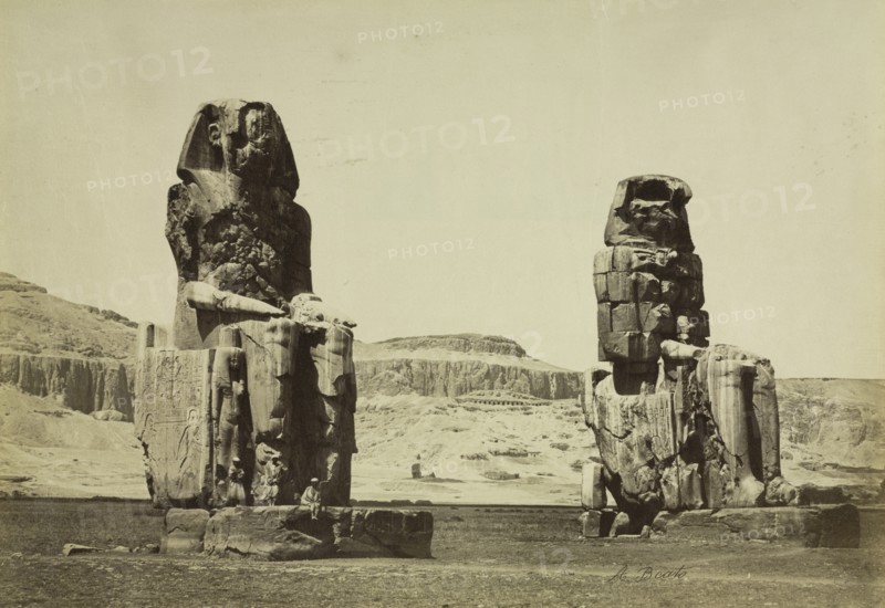 The Colossi of Memnon, Thebes, c. 1860s. Creator: Antonio Beato (British, c. 1825-1903).