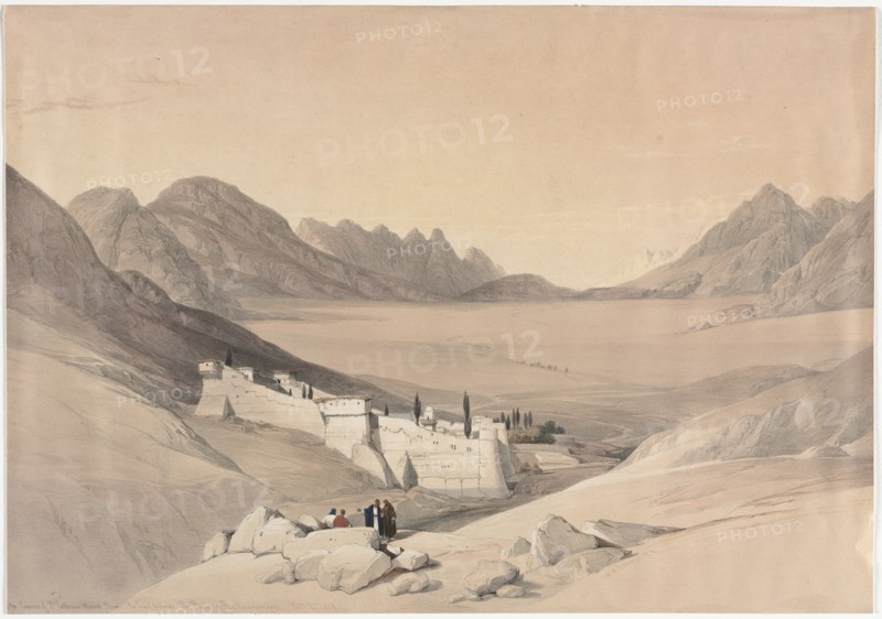 The Convent of St. Catherine, Mount Sinai, Looking towards the Plain of the Encampment, 1839. Creator: David Roberts (British, 1796-1864).