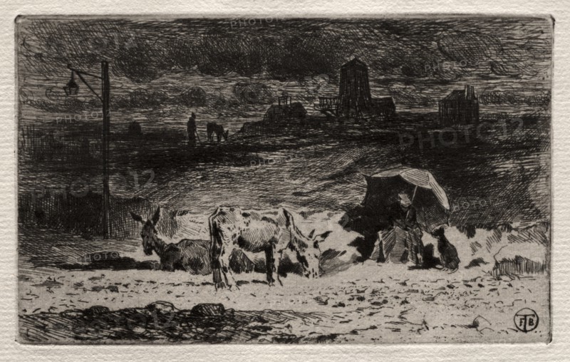 The Donkeys at the Hill of the Cailles, c. 1875. Creator: Félix Hilaire Buhot (French, 1847-1898).