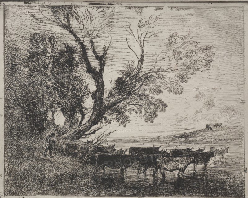 The Ford, original impression 1862, printed in 1921. Creator: Charles François Daubigny (French, 1817-1878).