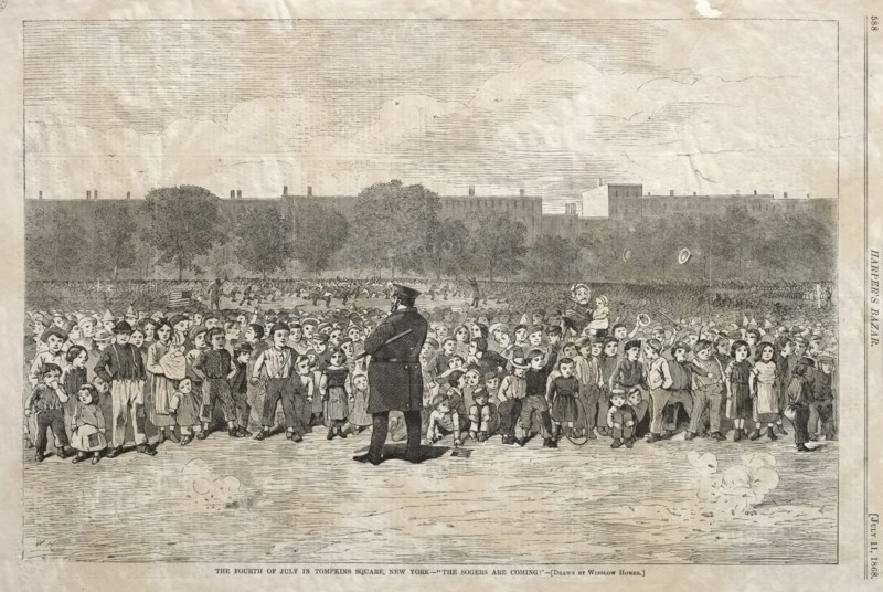 The Fourth of July in Tompkins Square, New York - "The Sogers Are Coming", 1868. Creator: Winslow Homer (American, 1836-1910).