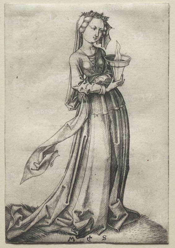 The Fourth Wise Virgin. Creator: Martin Schongauer (German, c.1450-1491).
