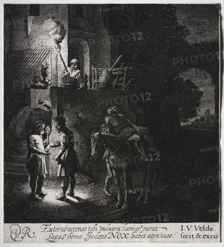 The Good Samaritan Paying the Innkeeper. Creator: Jan van de Velde (Dutch, 1620-1662).
