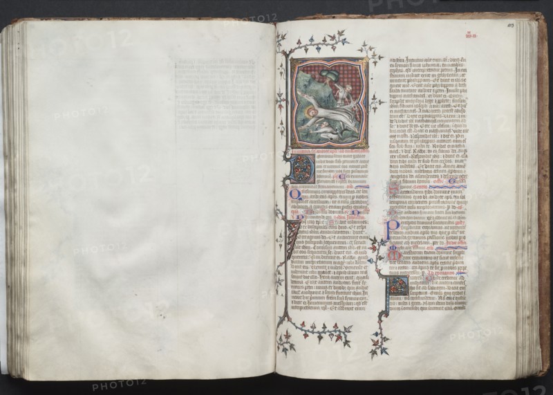 The Gotha Missal: Fol. 103r, St. Andrew Being Tied to the Cross, c. 1375. Creator: Master of the Boqueteaux (French); Workshop, and.