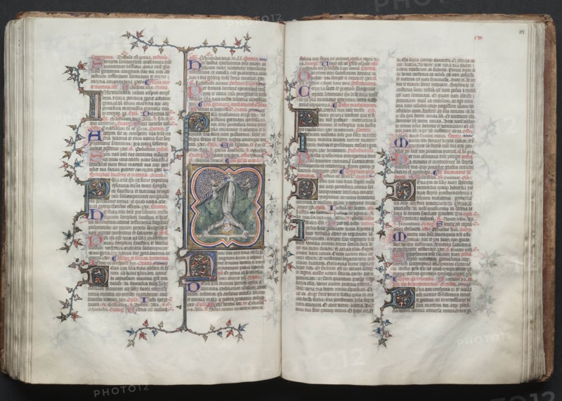 The Gotha Missal: Fol. 117v, St. Peter Tied Upside Down to Cross, c. 1375. Creator: Master of the Boqueteaux (French); Workshop, and.