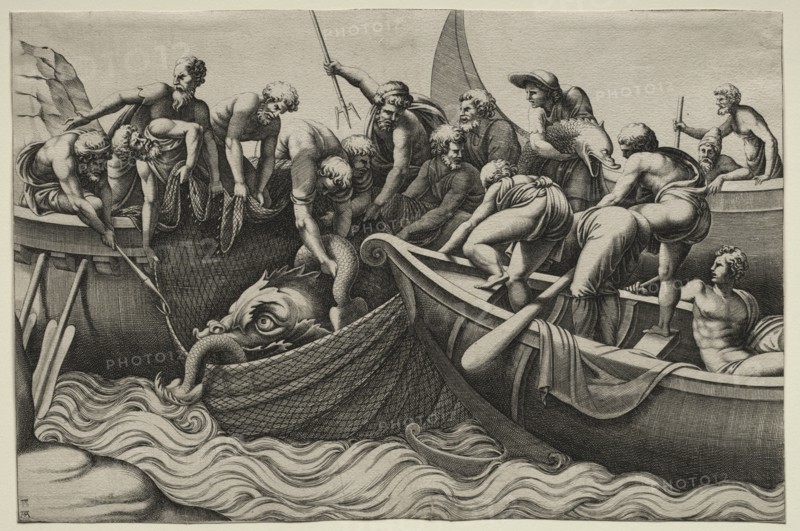 The Haul of Monstrous Fish, mid-1500s. Creator: Adamo Scultori (Italian, c. 1530-1585).