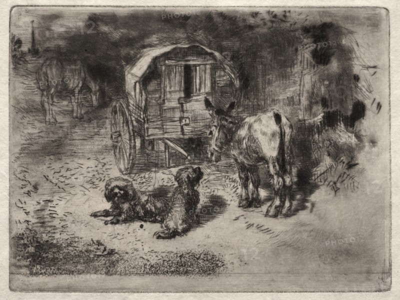 The Guardians of the House, or the Friends of the Saltimbanque, c. 1875. Creator: Félix Hilaire Buhot (French, 1847-1898).