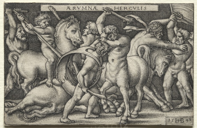 The Labors of Hercules: Hercules Defeating the Centaurs, 1542. Creator: Hans Sebald Beham (German, 1500-1550).