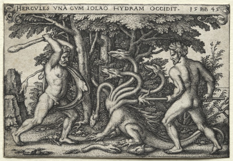 The Labors of Hercules: Hercules Killing the Lernean Hydra, 1545. Creator: Hans Sebald Beham (German, 1500-1550).
