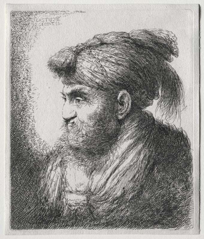 The Large Heads of Men in Oriental Headdress: A Man Nearly in Profile and Turned to Left. Creator: Giovanni Benedetto Castiglione (Italian, 1609-1664).