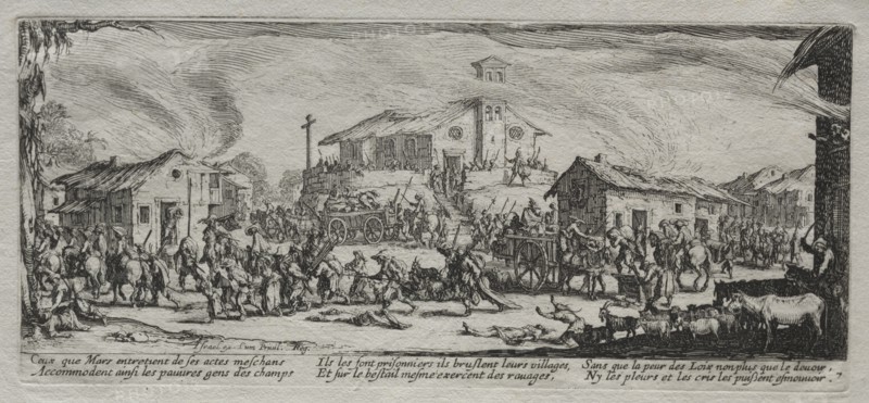 The Large Miseries of War: Pillaging and Burning of a Village, 1633. Creator: Jacques Callot (French, 1592-1635).