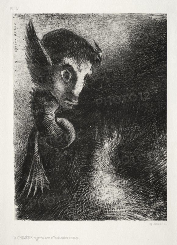 The Night: The Chimera Gazed at All Things with Fear, 1886. Creator: Odilon Redon (French, 1840-1916); Lemercier & Cie..
