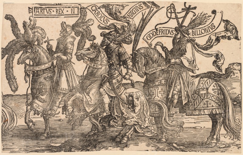 The Nine Heroes: Arthur, Charles the Great (Charlemagne), Godfrey of Bouillon, 1515-1517. Creator: Lucas van Leyden (Dutch, 1494-1533).