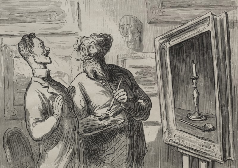 The Painters: A Realist Always Finds Another Realist to Admire Him. Creator: Honoré Daumier (French, 1808-1879).