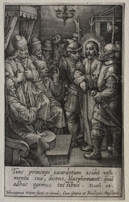 The Passion: Christ before the High Priest. Creator: Hieronymus Wierix (Flemish, 1553-1619).