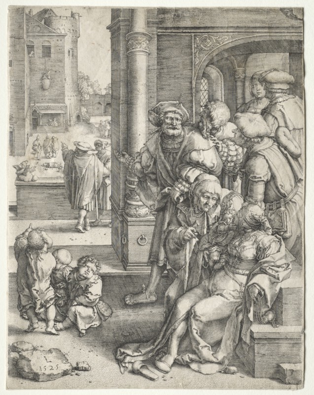 The Poet Virgil Suspended in a Basket, 1525. Creator: Lucas van Leyden (Dutch, 1494-1533).