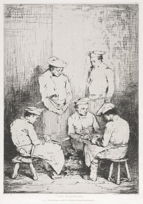 The Potato Peelers. Creator: Théodule Ribot (French, 1823-1891); A. Cadart & F. Chevalier, rue Richelieu, 66.