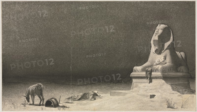 The Rest on the Flight into Egypt (recto); Sketch of a Sphinx [?] (verso), c. 1879-80. Creator: Luc-Olivier Merson (French, 1846-1920).