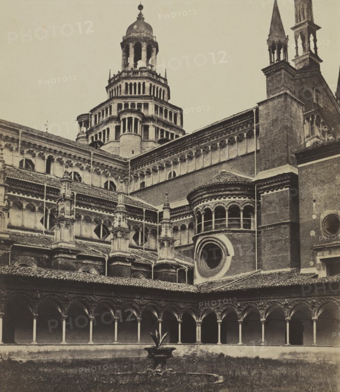 The Small Cloister of the Monastery at Pavia, c. 1860s. Creator: Maurizio Lotze (Italian, 1809-1890), attributed to.