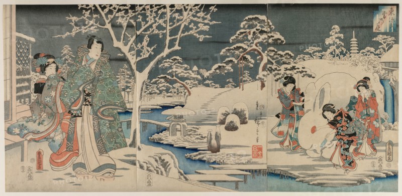 The Snowy Garden, 1854. Creator: Utagawa Hiroshige (Japanese, 1797-1858); Utagawa Kunisada (Japanese, 1786-1865).