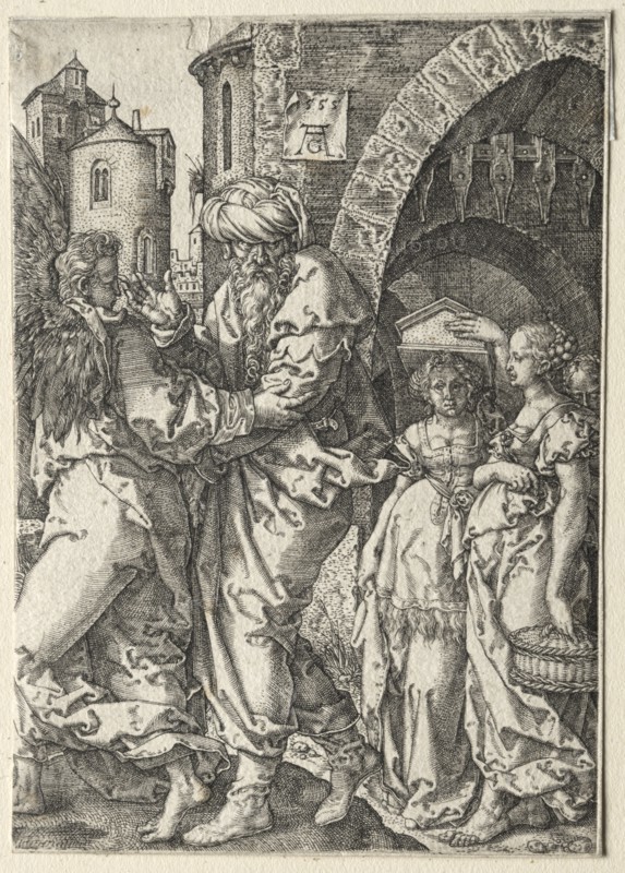 The Story of Lot: Lot and His Family Fleeing Sodom, 1555. Creator: Heinrich Aldegrever (German, 1502-1555/61).