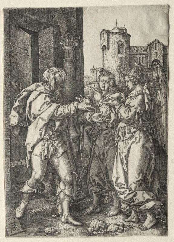 The Story of Lot: Lot Welcomes the Angels, 1555. Creator: Heinrich Aldegrever (German, 1502-1555/61).